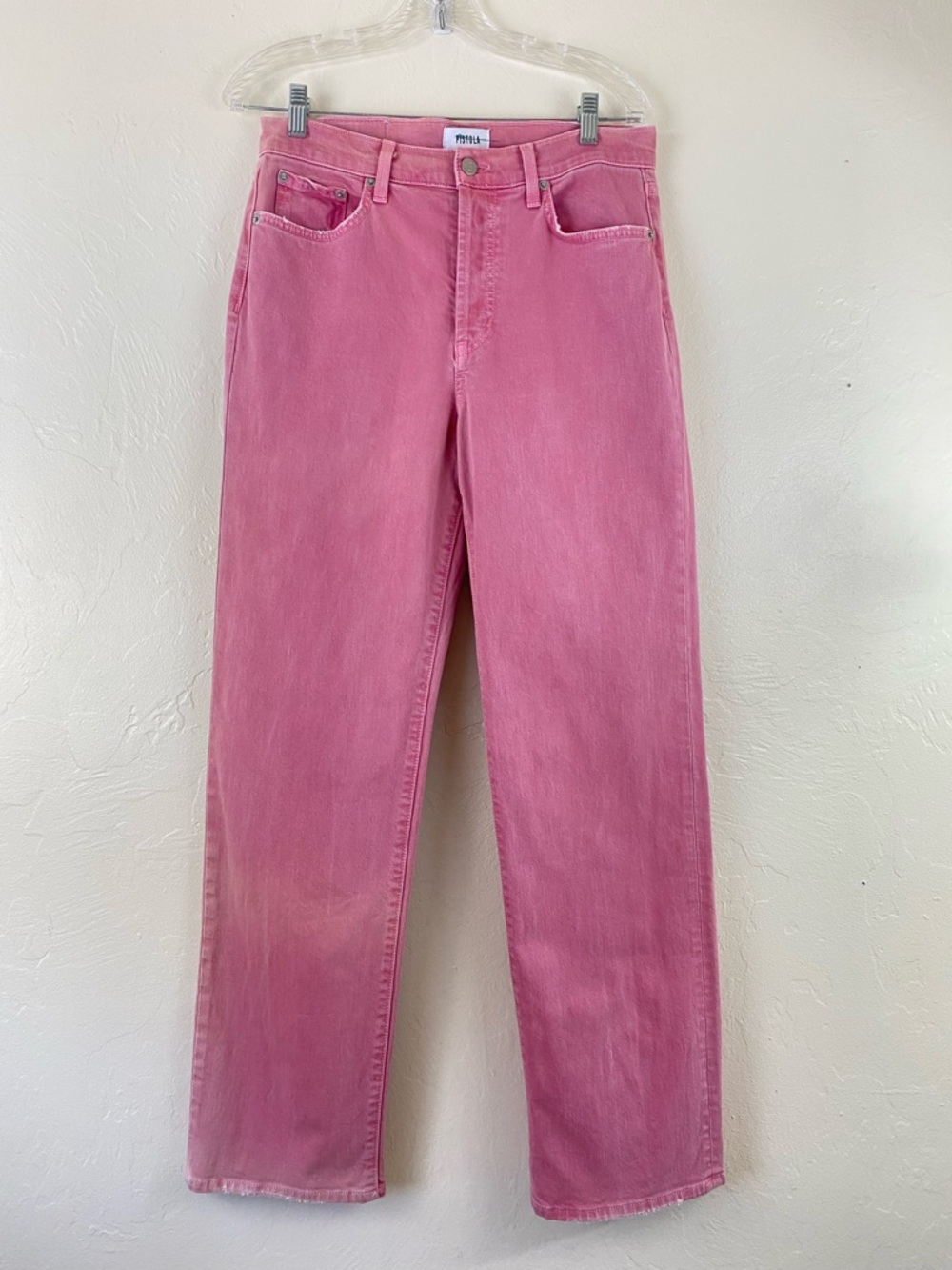 Pistola Size 28 Flamingo Pink Button Fly High Waist Straight Leg Denim Jean